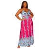 Hot Women Print Halter Cross V-neck Long Dress 9406