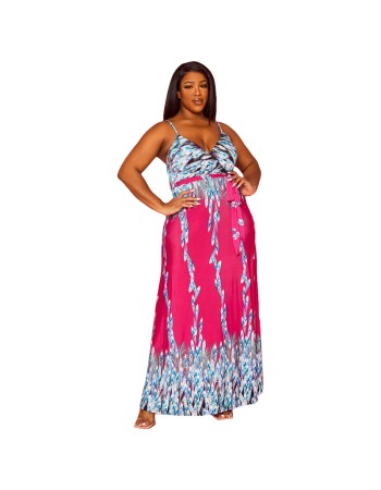 Hot Women Print Halter Cross V-neck Long Dress 9406