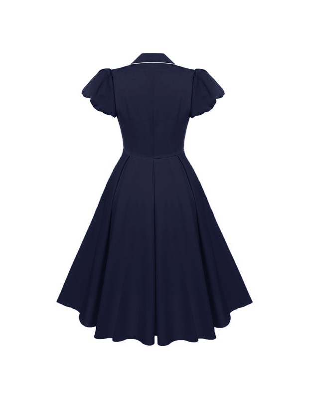 Contrast Color Christmas Formal Dovetail V-neck Puff Sleeves Dress CD1789