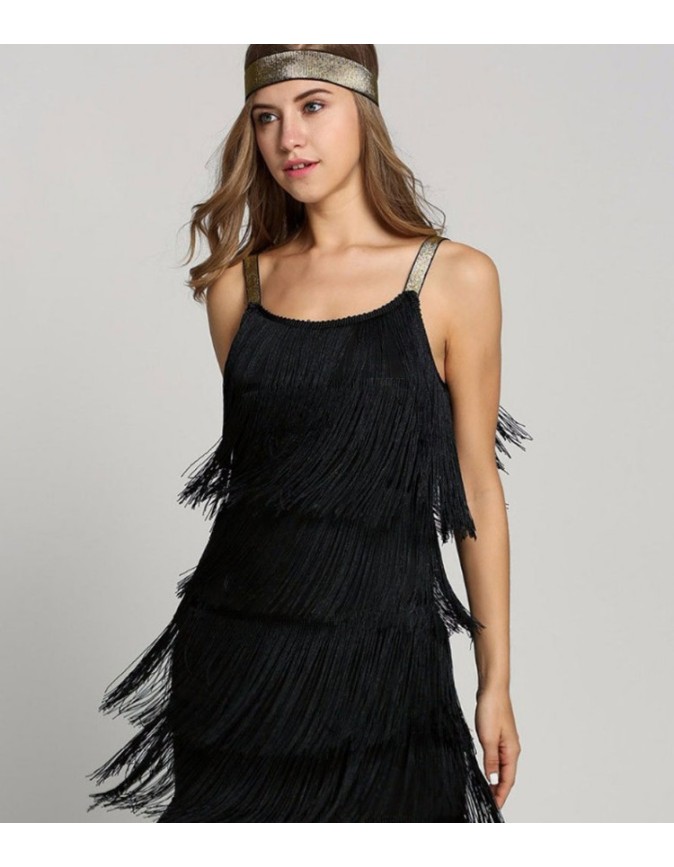 Sexy Sleeveless Straps Low Cut Tassel Mini Dress M30449