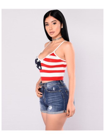 Woma Flag Strapless Striped Casual Top Wear