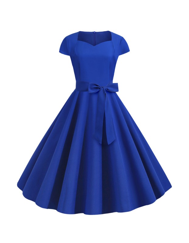 Solid Color Retro Short Sleeve 2022 Spring Elegant Casual Dresses JY14129