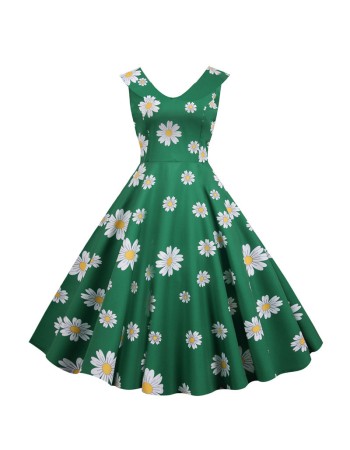 Print Casual Women Summer Doll Collar Slim Bohemian Dress JY15037