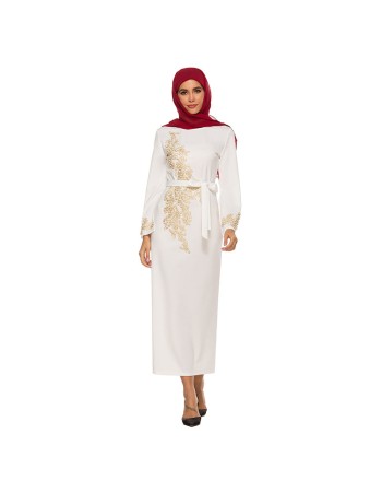 New Style Elegant Embroidered Beaded Trumpet Sleeve Lace Up Dress 1921