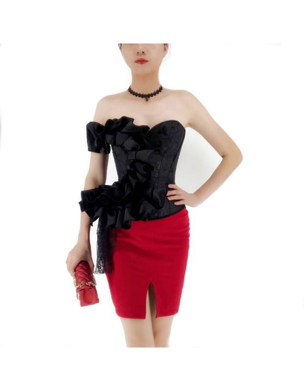 Luxury Lace Floral Ruffle Jacquard Off Shoulder Overbust Corset WK2277a