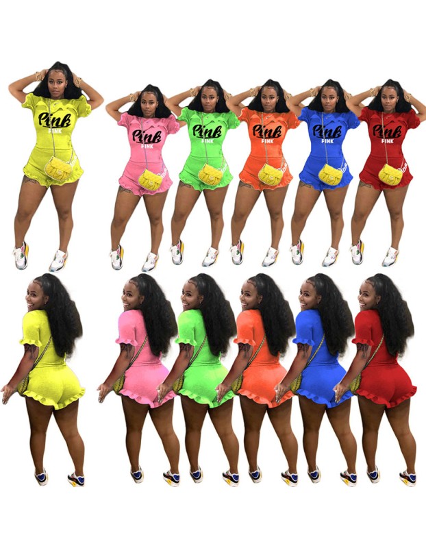 Ruffle Hem Shorts Two Piece Casual Set Women  M052