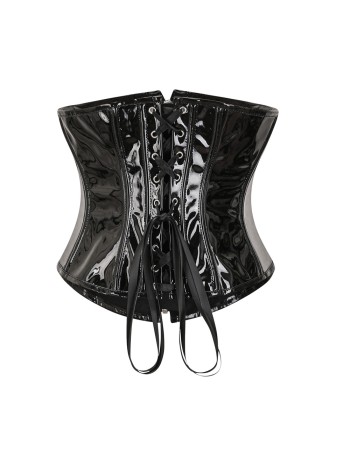 Black Red Wet Look Pu Leather Buckle-up Underbust Corset M22068