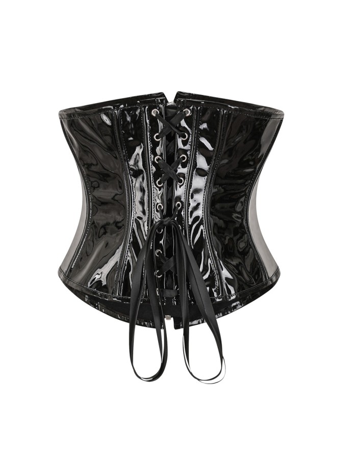 Black Red Wet Look Pu Leather Buckle-up Underbust Corset M22068