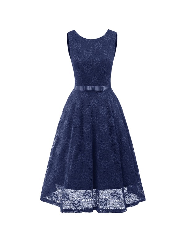 Round Collar Sleeveless Tulle Midlength Party Evening Print Formal Dress CD1607