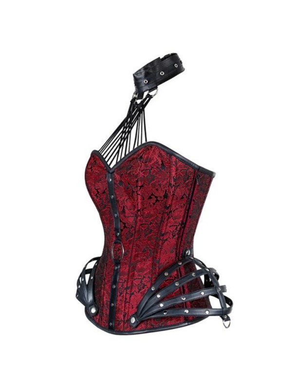 New Style 13 Steel Bones Brocade Print Overbust Corset Hip Cage m1409