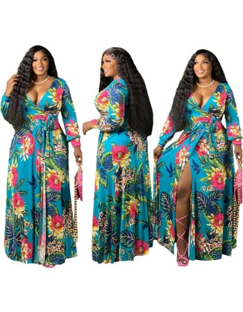 Women V-Neck Vintage Sexy Floral Halter Plus Size Casual Dress 86117
