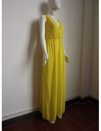 Sexy Yellow Maxi Evening Dress M3991
