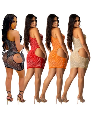 One Shoulder Skirt Evening Sexy Mesh Cut Out Dresses X5283