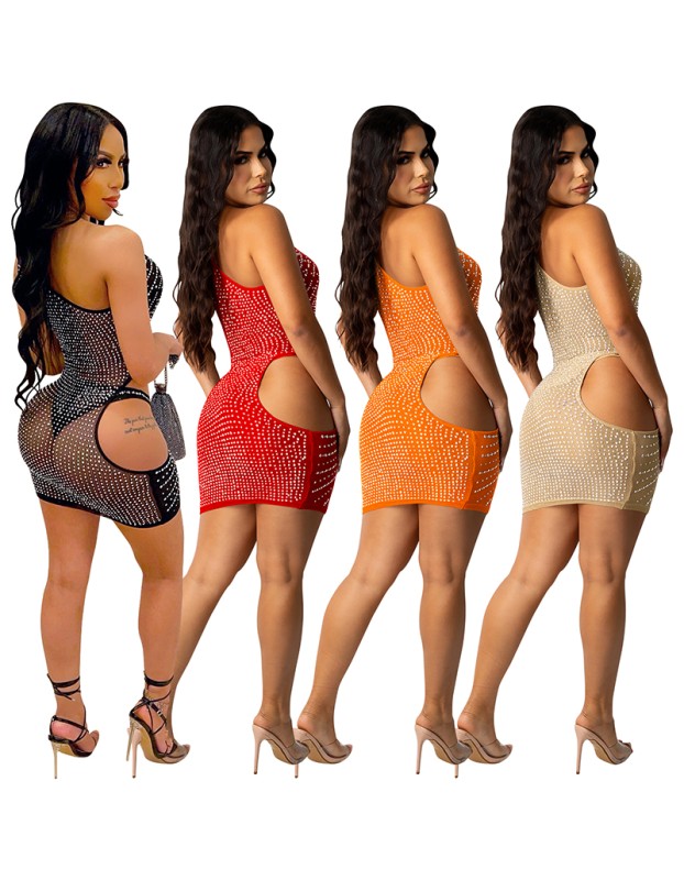 One Shoulder Skirt Evening Sexy Mesh Cut Out Dresses X5283