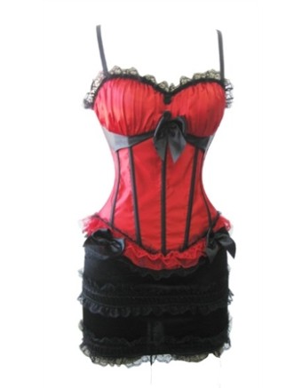 sexy red satin corset with skirt m1753A