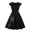 2023 Hepburn Style Embroidery Halloween Big Swing Crew-neck Vintage Dress 1986