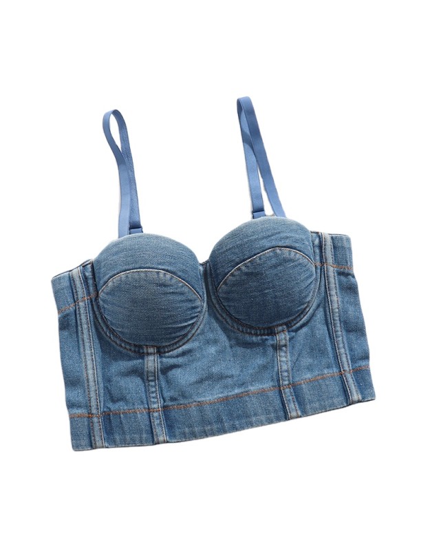 Outside Wearing a Cowboy Halter Crop Striped Top Nightclub Wipe Chest 8999