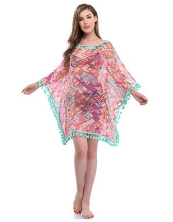 Fancy Woman Tassel Printed Sexy Dress Summer Beach Cover-Ups