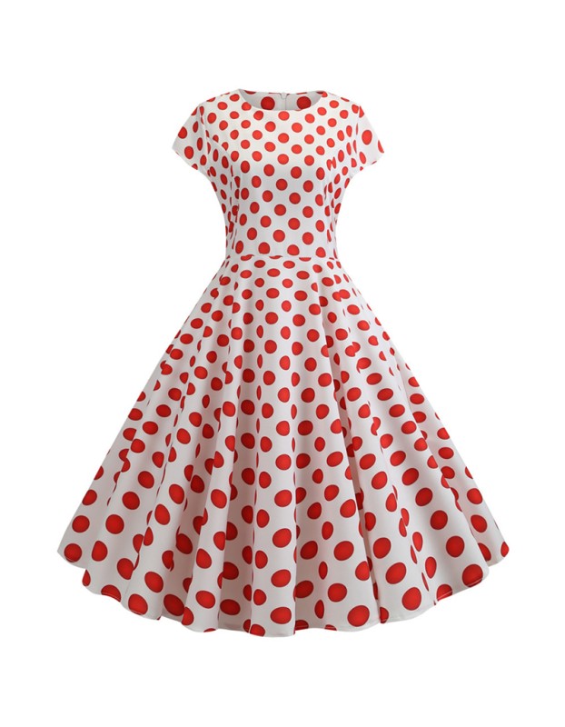 2022 Polka Dot Women Waist Temperament Swing Elegant Dress JY13654