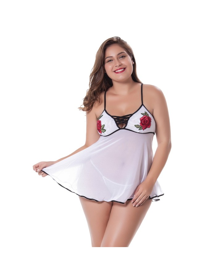 White Sexy Embroidery Night Dress M2146