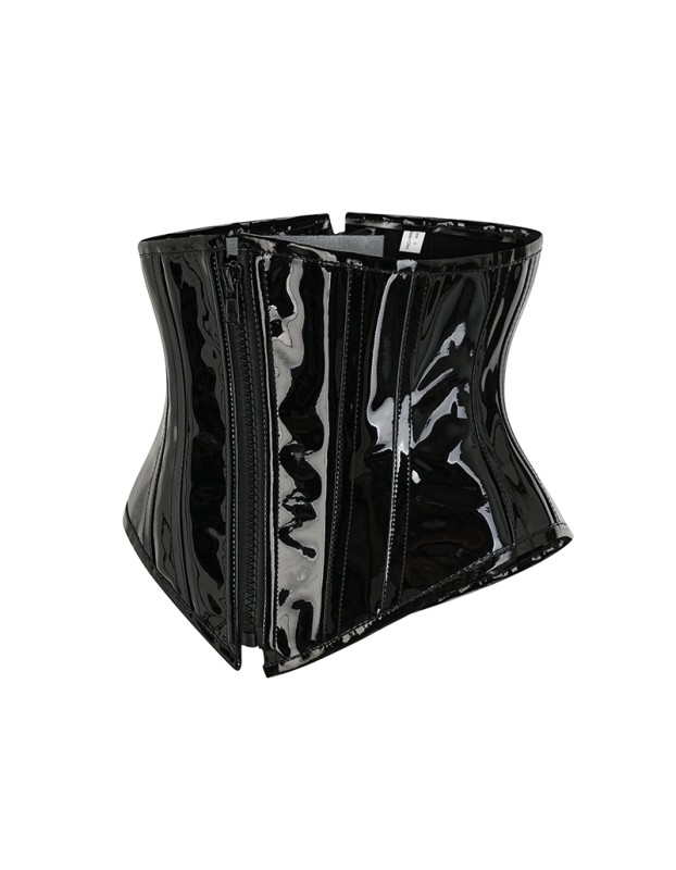 PU Zipper Waist Belt Sexy Leather Bustier Short Shapewear For Women Corset AM21983