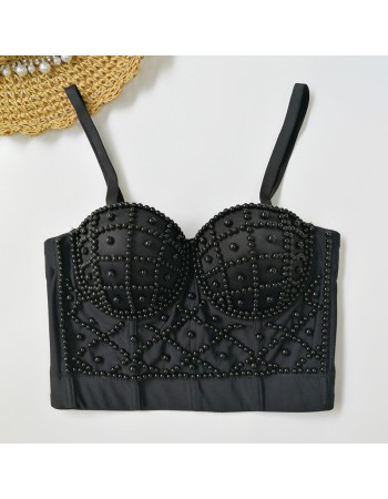 Short Pearl Suspender Vest Sexy Strapless Top 8992
