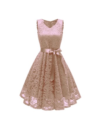 Big Swing Mesh Sexy Women Lace Modest  V-Neck Evening Dresses CD1592