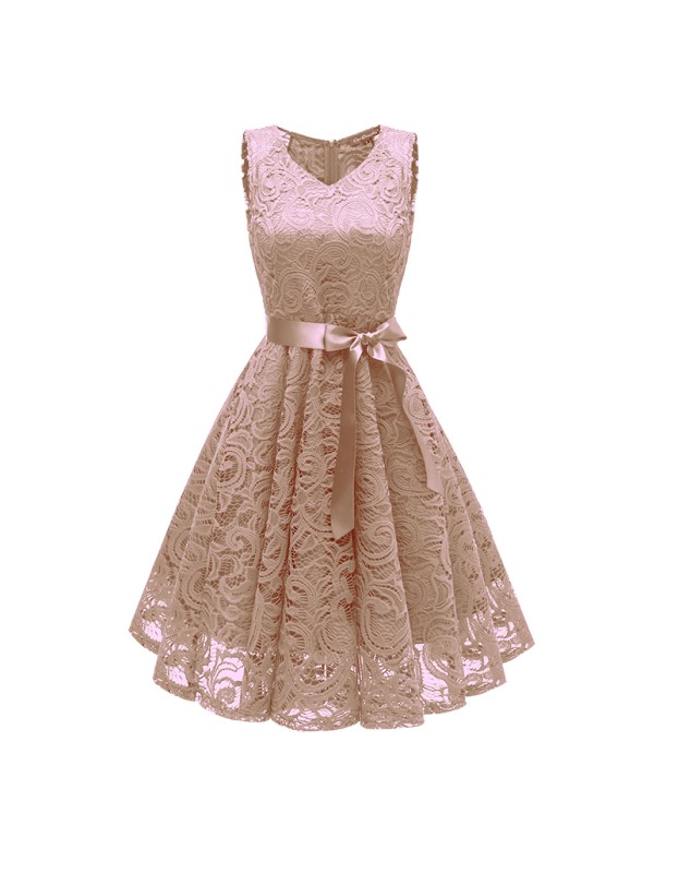 Big Swing Mesh Sexy Women Lace Modest  V-Neck Evening Dresses CD1592