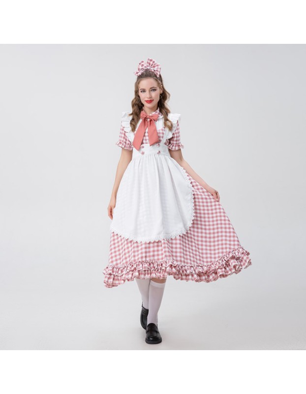 Halloween Farm Checked Lace Oktoberfest Costume Maid Master Dress YM0925