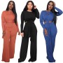 Long Sleeve Bandage Top + Wide Leg Long Pants Casual 2 Pieces Sets M8490