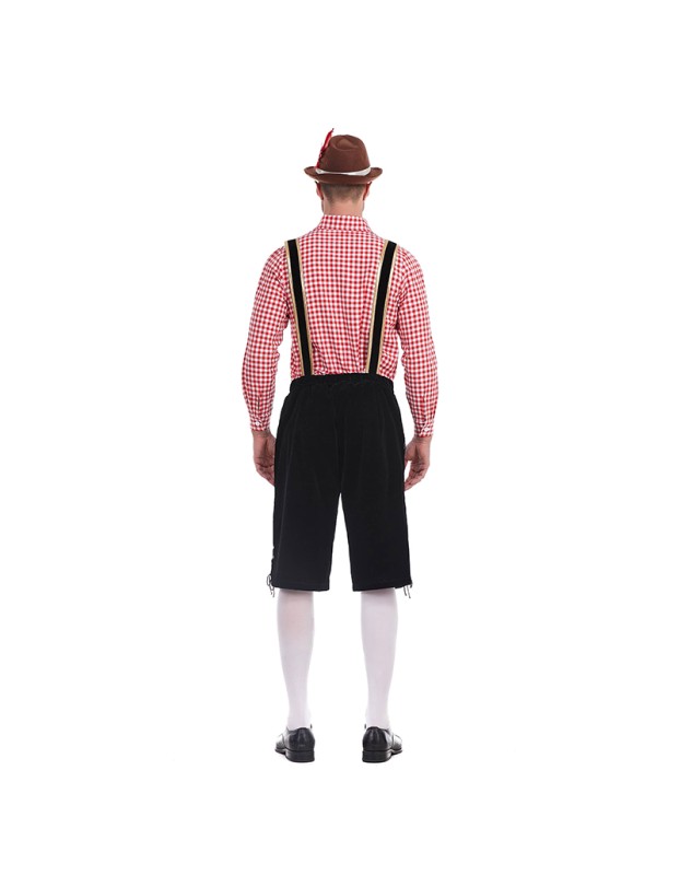 German Traditional Oktoberfest Plaid Shirt Men Beer Suspender Suit Costume YM3645
