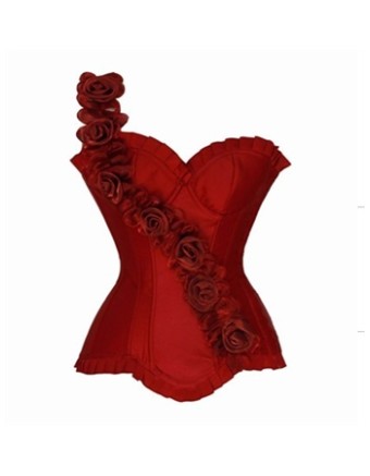 red satin corset with one-shouder flower decorated m1885c