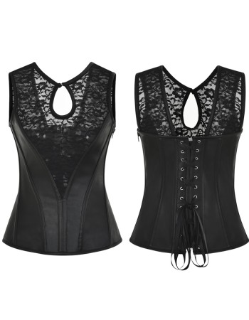 Sexy Lace Patchwork Leather Steampunk Corset Vest M1427