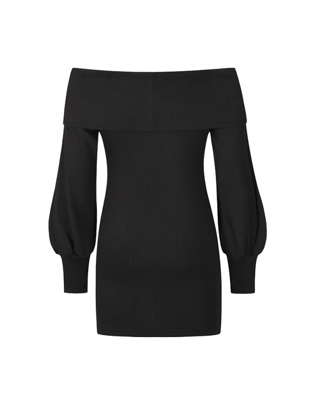 Sexy Bag Hip Black Strapless Lantern Long Sleeve Mini Ribbed Dress LQ171