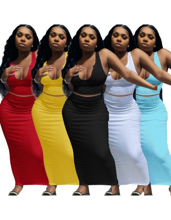 women vest short sexy outfit clothes hanging neck two piece skirt set M30174