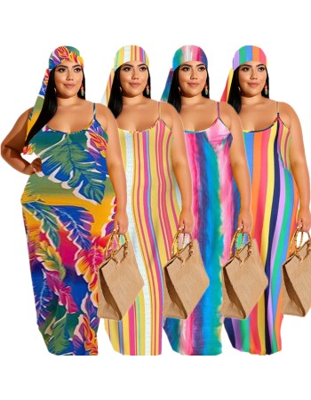 Plus Size Women's Casual Printed Sling Dress Fashion Dress M8622