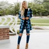 Shirt With Long Sleeve Single Breasted Plaid Flannel Women Midi Coats LQ172