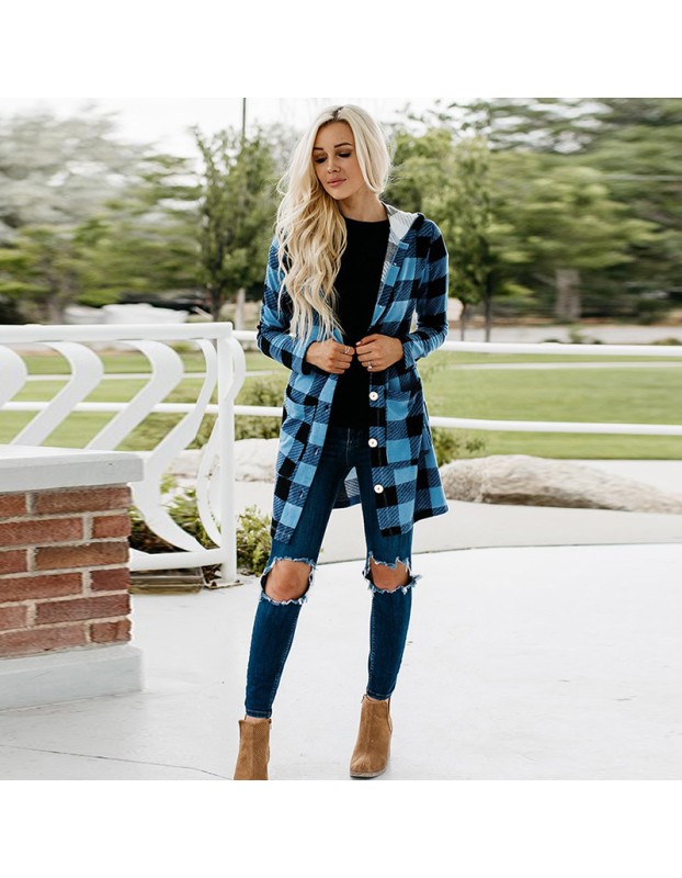 Shirt With Long Sleeve Single Breasted Plaid Flannel Women Midi Coats LQ172