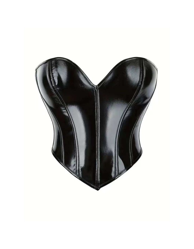 Heart Shaped Shiny Leather Plastic Tight Waistband PVC Breast Support Corset AM22116