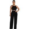 Women's Halter Cross-Strap Solid Color Wide-Leg Pants Two Piece Set 9428