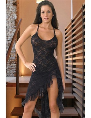 Woman Sexy Black Lace Tassels Dress M6011