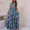 Casual Short Sleeve Long Boho Floral Print Maxi Dress M8410