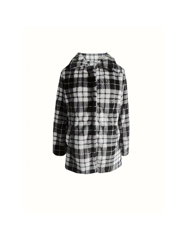 Black And White Extra Cover Women's Leopard Print Pocket Loose Plush Coat YM8629