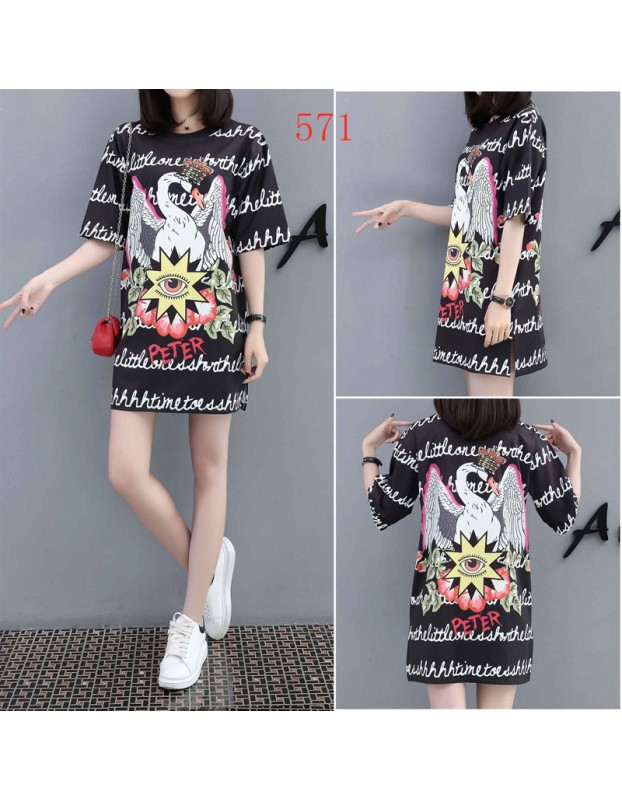 Casual Loose Cartoon Printed T Shirt Dress M8369