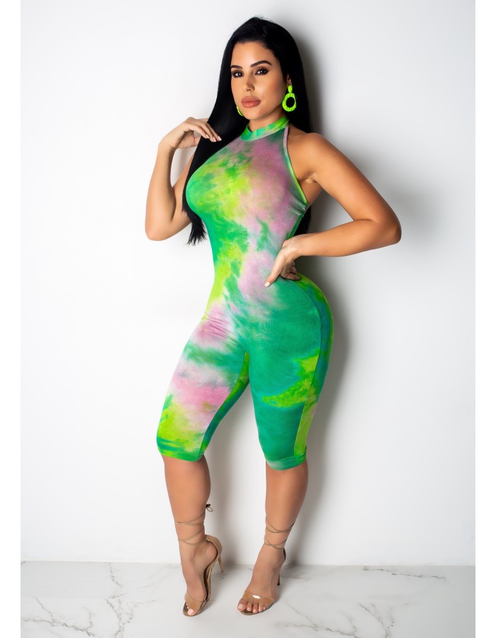 Sleeveless women skinny print jumpsuit m8387