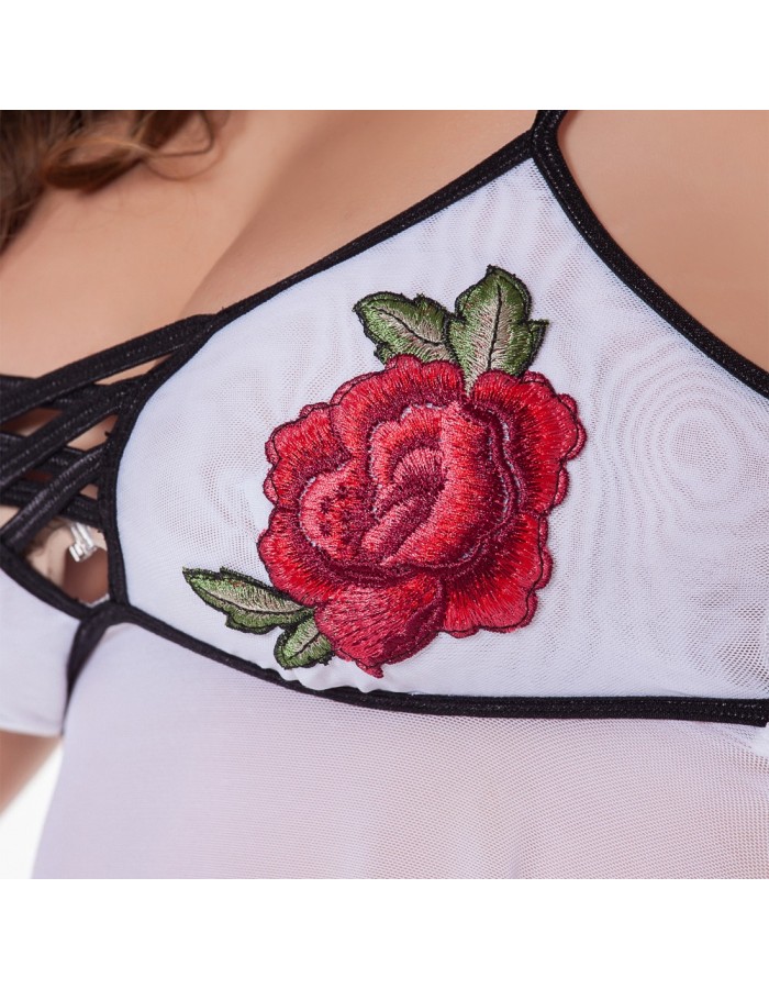 White Sexy Embroidery Night Dress M2146
