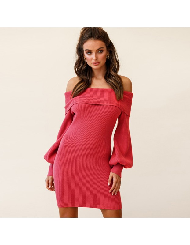 Sexy Bag Hip Black Strapless Lantern Long Sleeve Mini Ribbed Dress LQ171