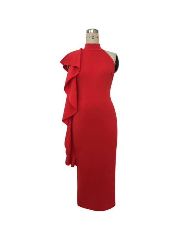 Sleeveless Turtleneck Lady Elegant Dinner Evening Maxi Dress M18091