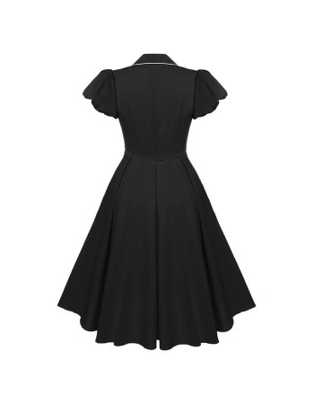 Contrast Color Christmas Formal Dovetail V-neck Puff Sleeves Dress CD1789