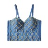 Denim Blazer Shaped Top With Chest Pad Nailed Beaded Vest 8972